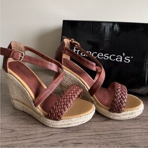 NEW Brown Wedge Espadrille Sandals NWT Platform Heeled Leather Francesca's 7